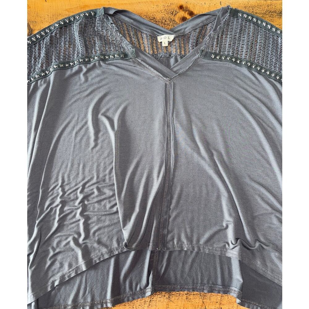 Womens POL Gray Oversized Dolman Short Sleeve Bohoβ Netted Design Blouse Size L